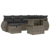 7 Piece Garden Sofa Set with Cushions Grey Poly Rattan - Front View