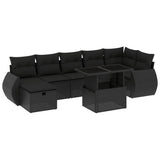 8 Piece Garden Sofa Set with Cushions Black Poly Rattan - Front View