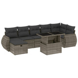 8 Piece Garden Sofa Set with Cushions Grey Poly Rattan - Front View