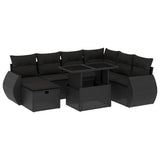 8 Piece Garden Sofa Set with Cushions Black Poly Rattan - Front View