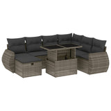 8 Piece Garden Sofa Set with Cushions Grey Poly Rattan - Front View
