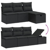 9 Piece Garden Sofa Set with Cushions Black Poly Rattan - Low Angle