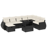 9 Piece Garden Sofa Set with Cushions Black Poly Rattan - Front View