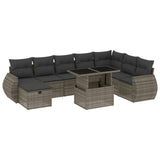 9 Piece Garden Sofa Set with Cushions Grey Poly Rattan - Front View