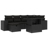 7 Piece Garden Sofa Set with Cushions Black Poly Rattan - Front View