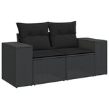 7 Piece Garden Sofa Set with Cushions Black Poly Rattan - Side View