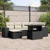 7 Piece Garden Sofa Set with Cushions Black Poly Rattan