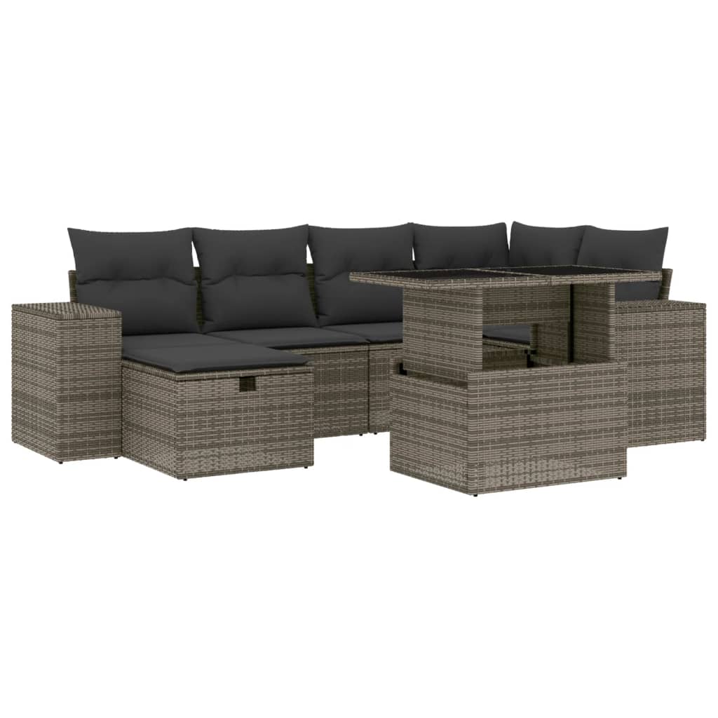 7 Piece Garden Sofa Set with Cushions Grey Poly Rattan