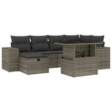 7 Piece Garden Sofa Set with Cushions Grey Poly Rattan - Front View