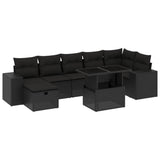 8 Piece Garden Sofa Set with Cushions Black Poly Rattan - Front View