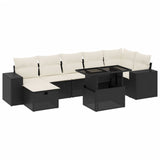 8 Piece Garden Sofa Set with Cushions Black Poly Rattan - Front View