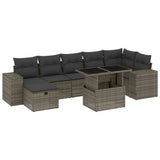 8 Piece Garden Sofa Set with Cushions Grey Poly Rattan - Front View