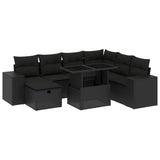 8 Piece Garden Sofa Set with Cushions Black Poly Rattan - Front View