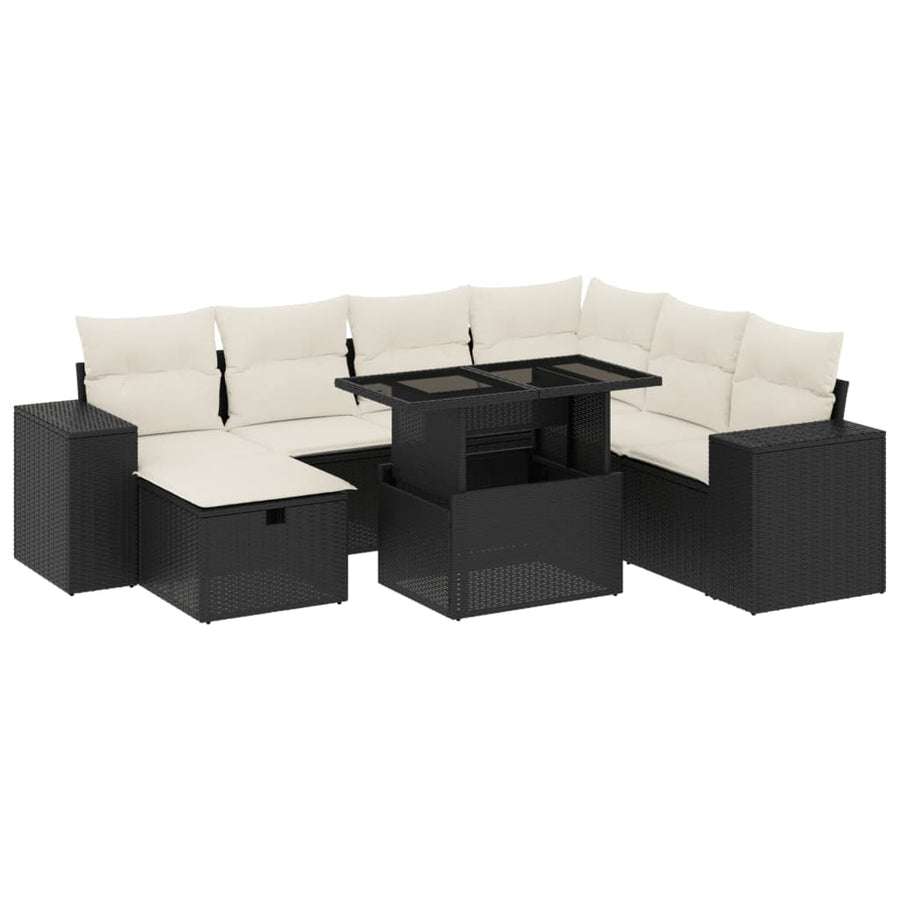 8 Piece Garden Sofa Set with Cushions Black Poly Rattan