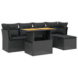 6 Piece Garden Sofa Set with Cushions Black Poly Rattan