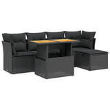 6 Piece Garden Sofa Set with Cushions Black Poly Rattan - Front View