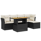 6 Piece Garden Sofa Set with Cushions Black Poly Rattan - Front View