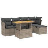 6 Piece Garden Sofa Set with Cushions Grey Poly Rattan - Front View