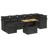 8 Piece Garden Sofa Set with Cushions Black Poly Rattan - Front View