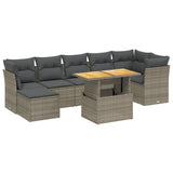 8 Piece Garden Sofa Set with Cushions Grey Poly Rattan - Front View
