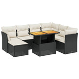 8 Piece Garden Sofa Set with Cushions Black Poly Rattan - Front View