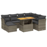 8 Piece Garden Sofa Set with Cushions Grey Poly Rattan - Front View