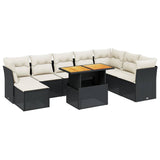 9 Piece Garden Sofa Set with Cushions Black Poly Rattan - Front View