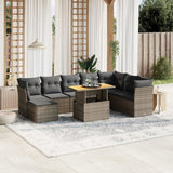 9 Piece Garden Sofa Set with Cushions Grey Poly Rattan