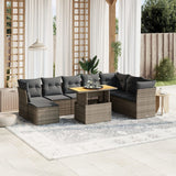 9 Piece Garden Sofa Set with Cushions Grey Poly Rattan