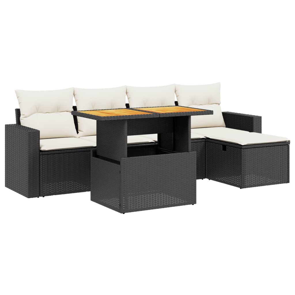 6 Piece Garden Sofa Set with Cushions Black Poly Rattan