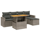 6 Piece Garden Sofa Set with Cushions Grey Poly Rattan - Front View