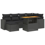 7 Piece Garden Sofa Set with Cushions Black Poly Rattan - Front View