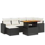 7 Piece Garden Sofa Set with Cushions Black Poly Rattan - Front View