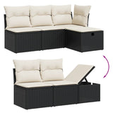 7 Piece Garden Sofa Set with Cushions Black Poly Rattan - Side View
