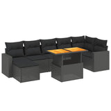 8 Piece Garden Sofa Set with Cushions Black Poly Rattan - Front View
