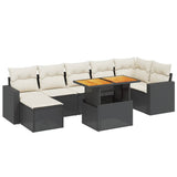 8 Piece Garden Sofa Set with Cushions Black Poly Rattan - Front View