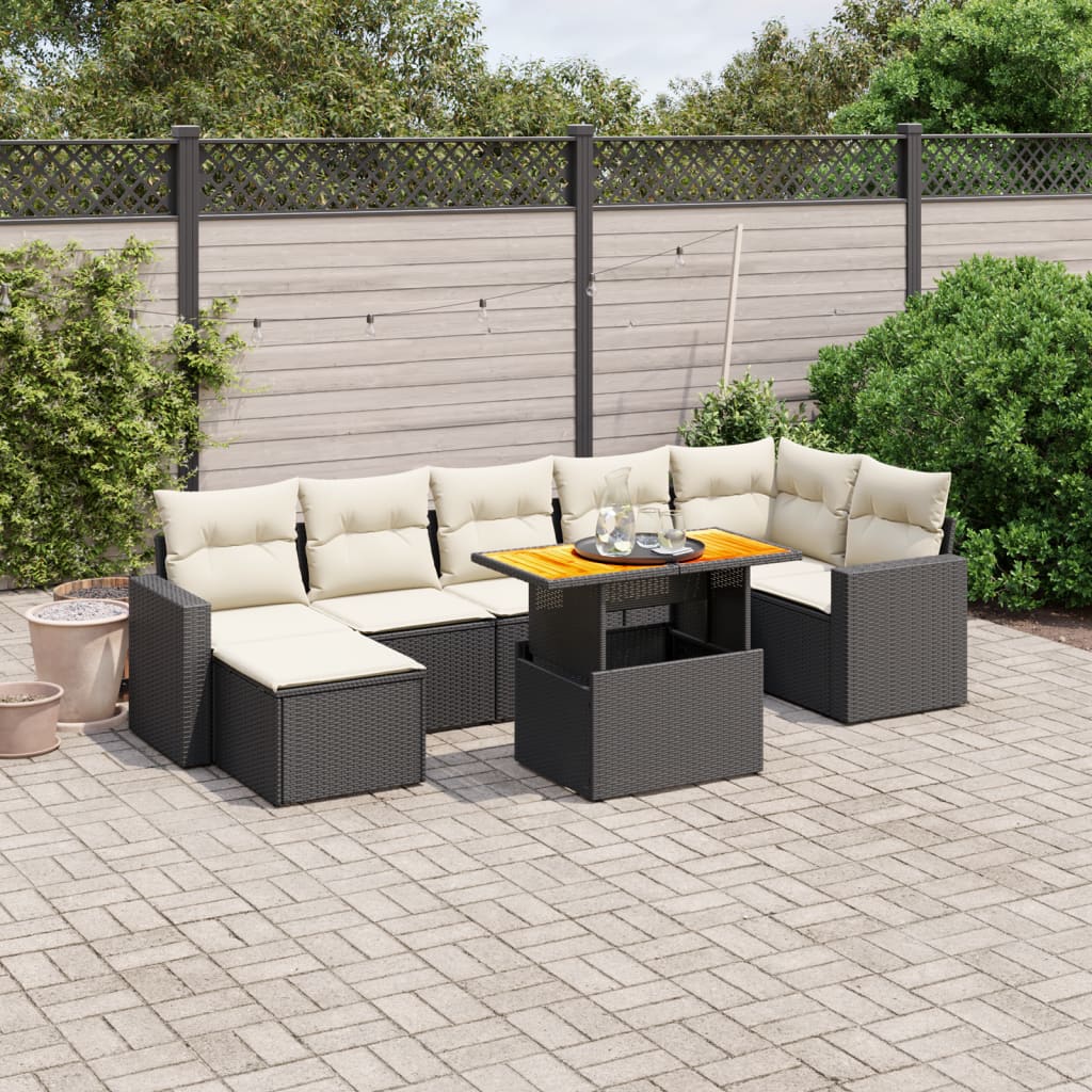 8 Piece Garden Sofa Set with Cushions Black Poly Rattan