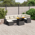 8 Piece Garden Sofa Set with Cushions Black Poly Rattan