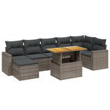 8 Piece Garden Sofa Set with Cushions Grey Poly Rattan - Front View
