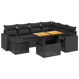 8 Piece Garden Sofa Set with Cushions Black Poly Rattan - Front View