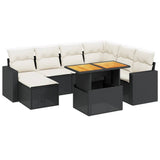 8 Piece Garden Sofa Set with Cushions Black Poly Rattan