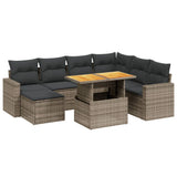 8 Piece Garden Sofa Set with Cushions Grey Poly Rattan - Front View