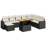 9 Piece Garden Sofa Set with Cushions Black Poly Rattan - Front View