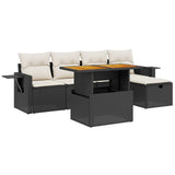 6 Piece Garden Sofa Set with Cushions Black Poly Rattan