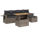 6 Piece Garden Sofa Set with Cushions Grey Poly Rattan - Front View