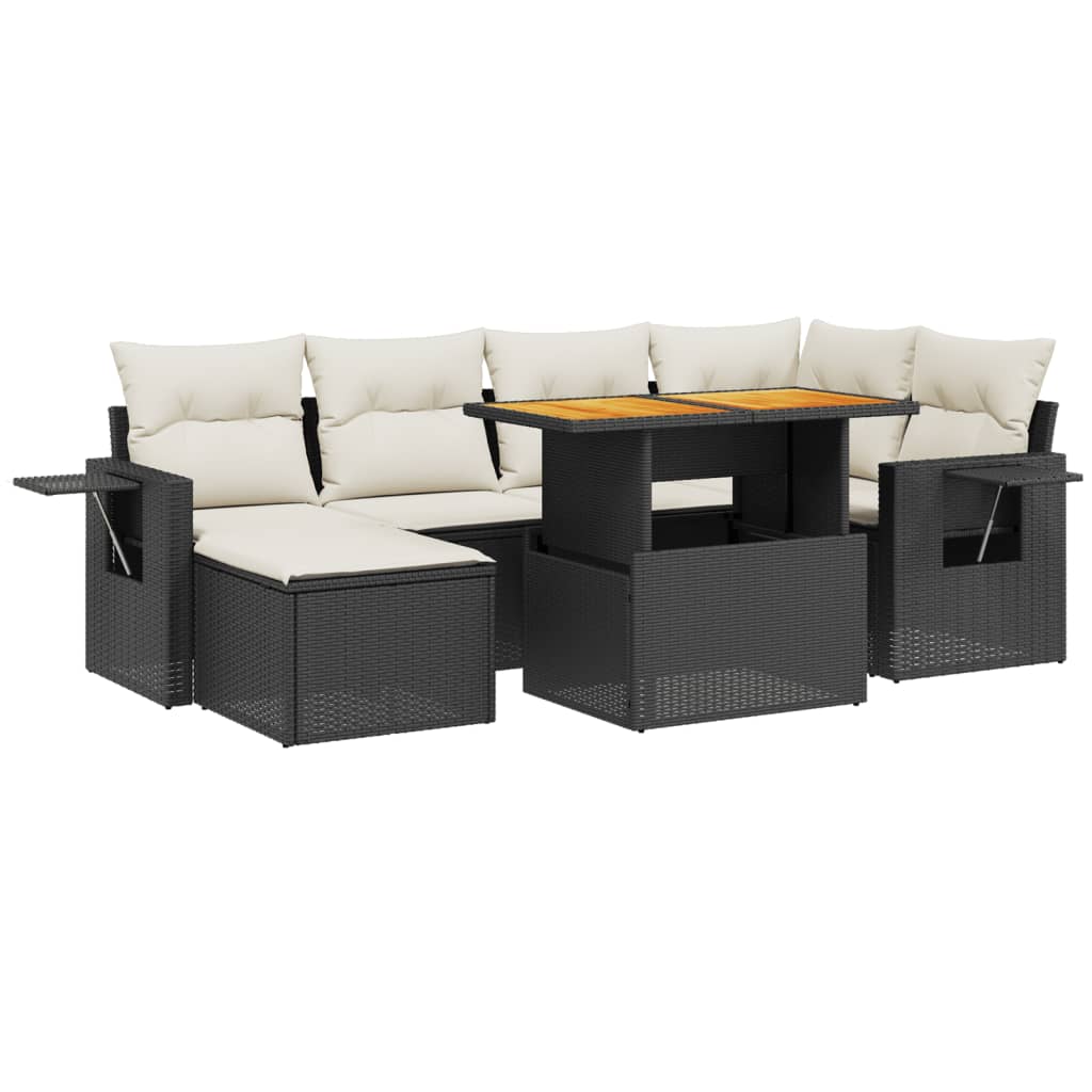 7 Piece Garden Sofa Set with Cushions Black Poly Rattan