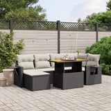 7 Piece Garden Sofa Set with Cushions Black Poly Rattan