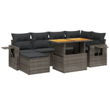 7 Piece Garden Sofa Set with Cushions Grey Poly Rattan - Front View