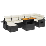 8 Piece Garden Sofa Set with Cushions Black Poly Rattan - Front View