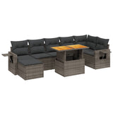 8 Piece Garden Sofa Set with Cushions Grey Poly Rattan - Front View